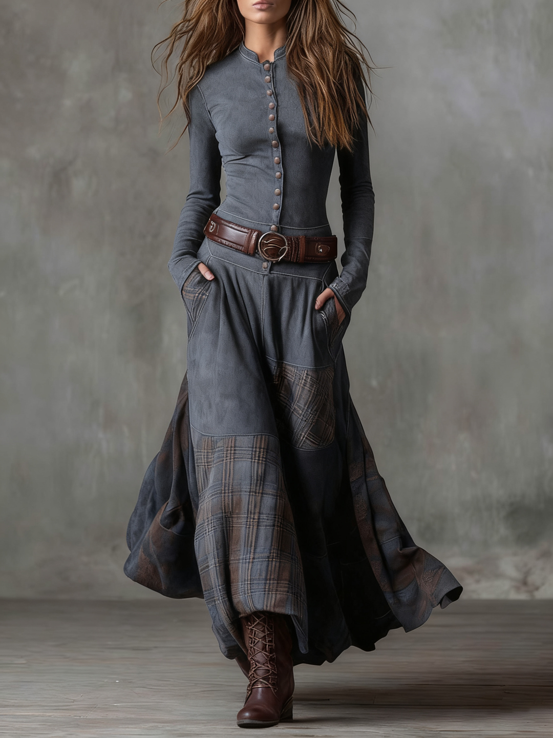 Élise | Suede Maxi Dress with Belt