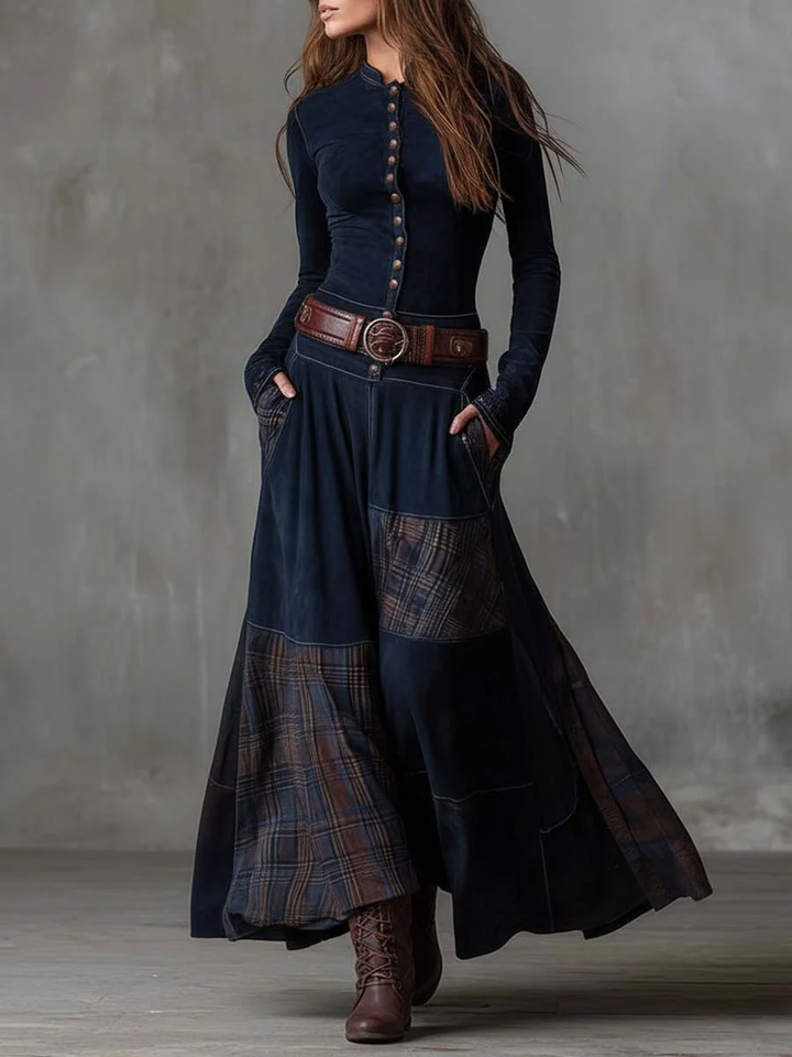 Élise | Suede Maxi Dress with Belt