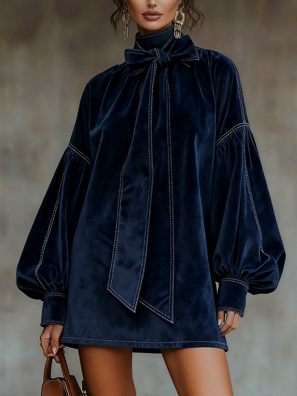 Tiphaine | Velvet Mini Dress with Bow