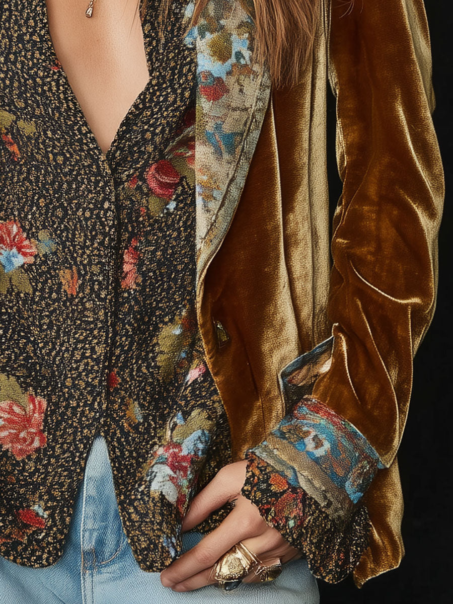 Mireille | Vintage Patchwork Blazer met Bloemenprint