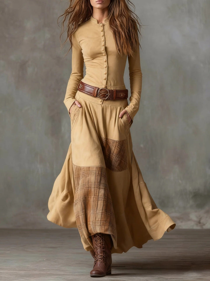 Élise | Suede Maxi Dress with Belt