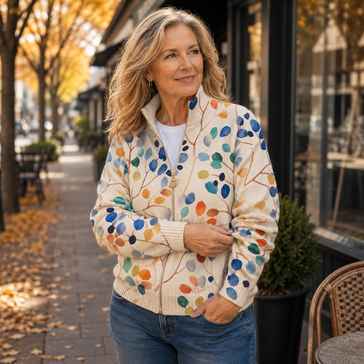 Miranda | Vest met bladprint en rits