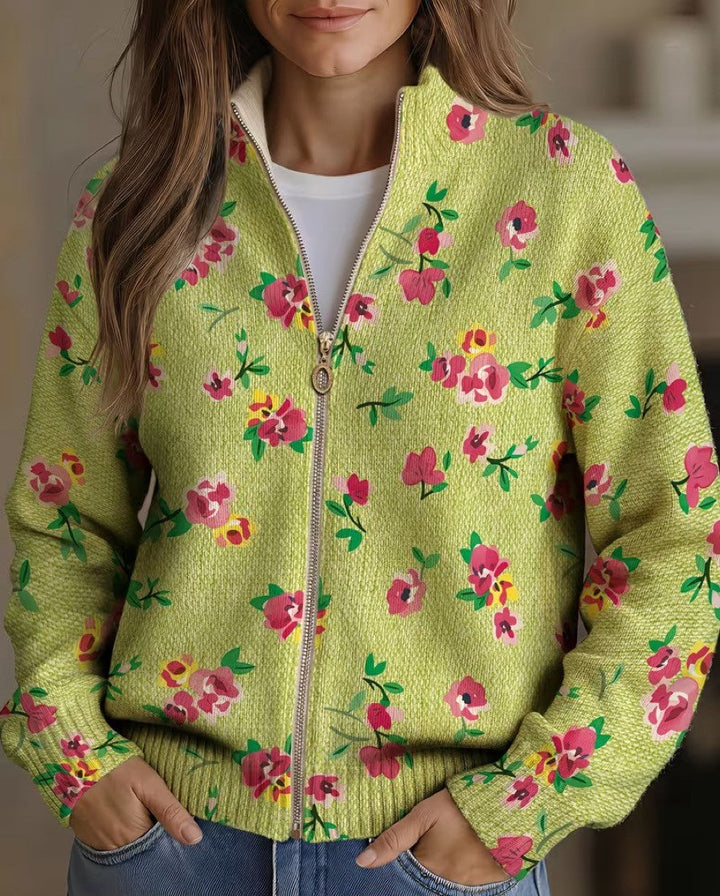 Nienke | Limoengroen vest met bloemenprint