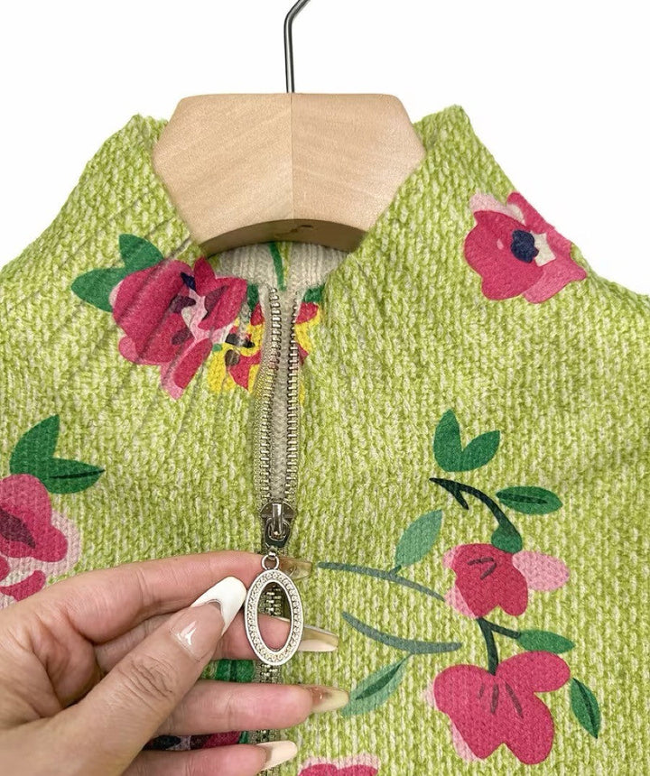 Nienke | Limoengroen vest met bloemenprint