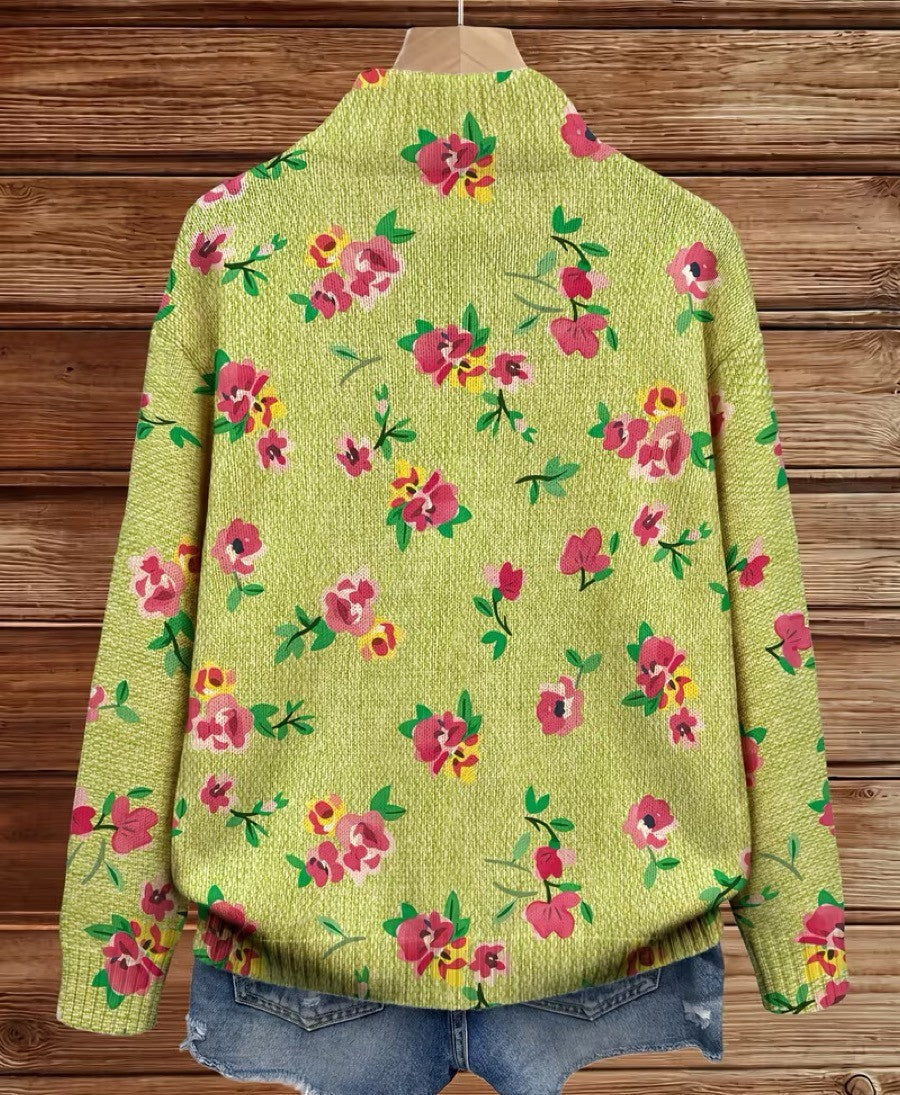 Nienke | Limoengroen vest met bloemenprint
