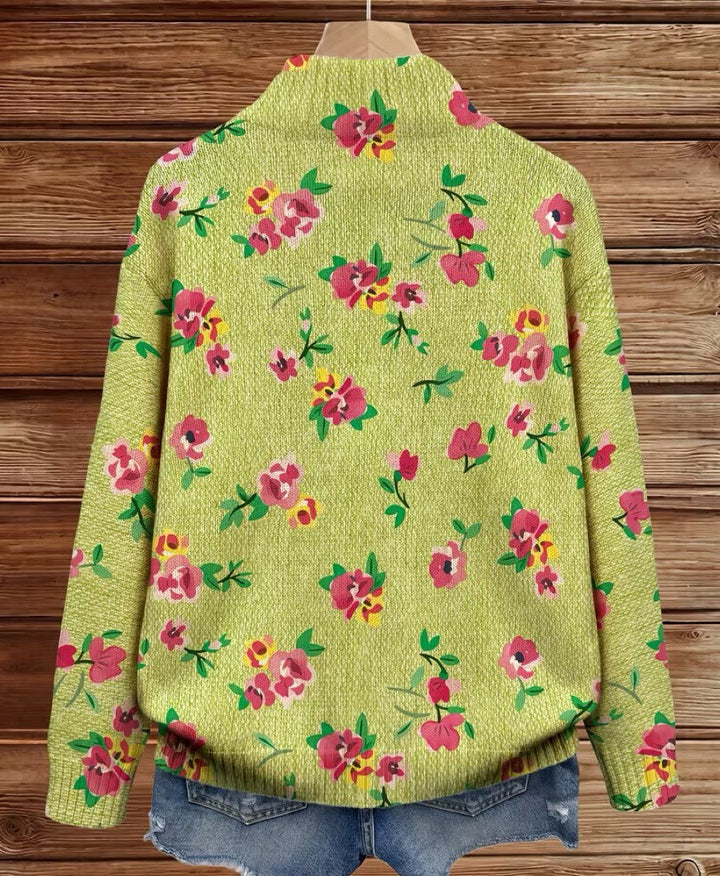 Nienke | Limoengroen vest met bloemenprint