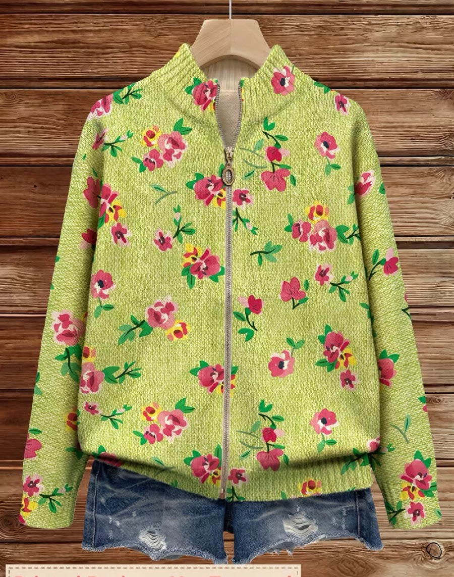 Nienke | Limoengroen vest met bloemenprint