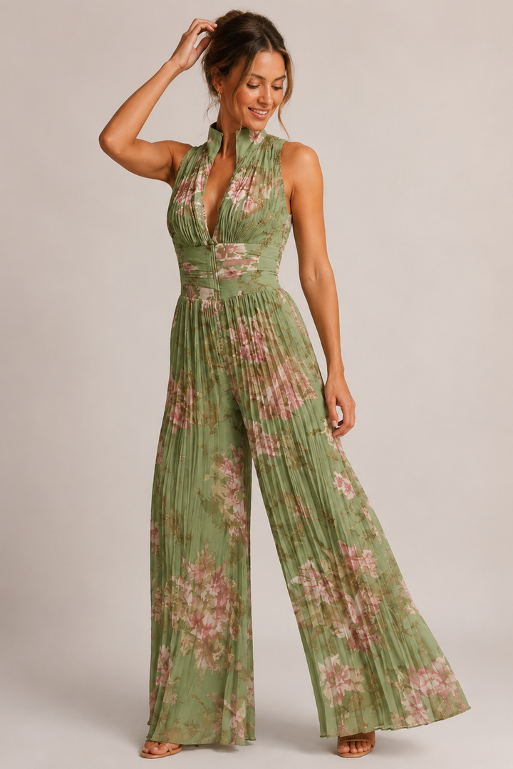Ingrid | Pleated Halter Jumpsuit