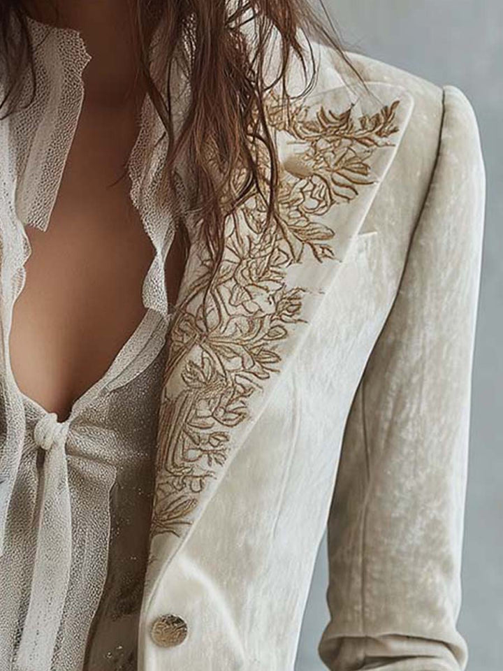 Christel | Ivory Embroidered Blazer