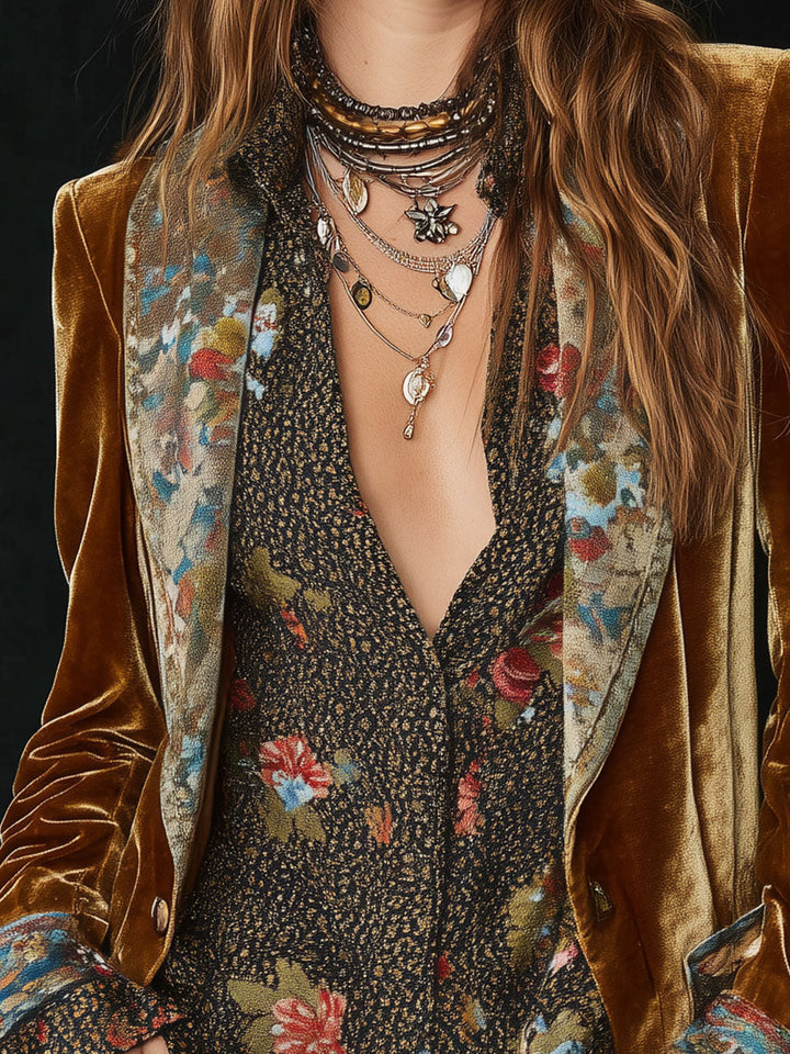Mireille | Vintage Patchwork Blazer met Bloemenprint