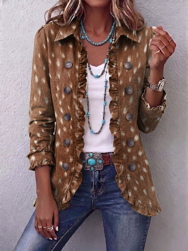Hanneke™ | Bohemian Animal Print Jacket with Ruffles