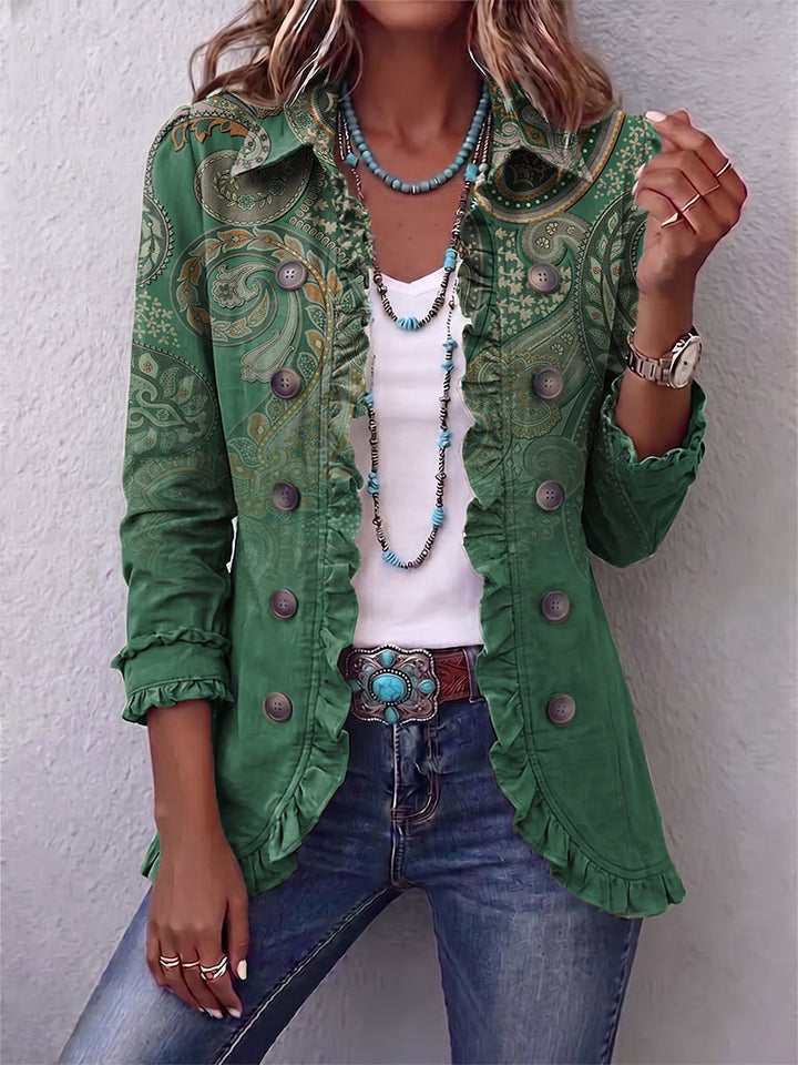 Simone™ | Bohemian Paisley Print Jacket with Ruffles