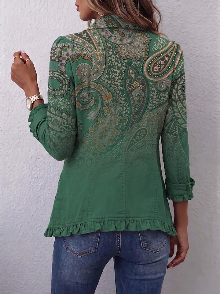 Simone™ | Bohemian Paisley Print Jacket with Ruffles