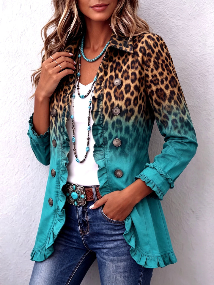 Saskia™ | Leopard Print Ombre Blazer with Ruffle Trim