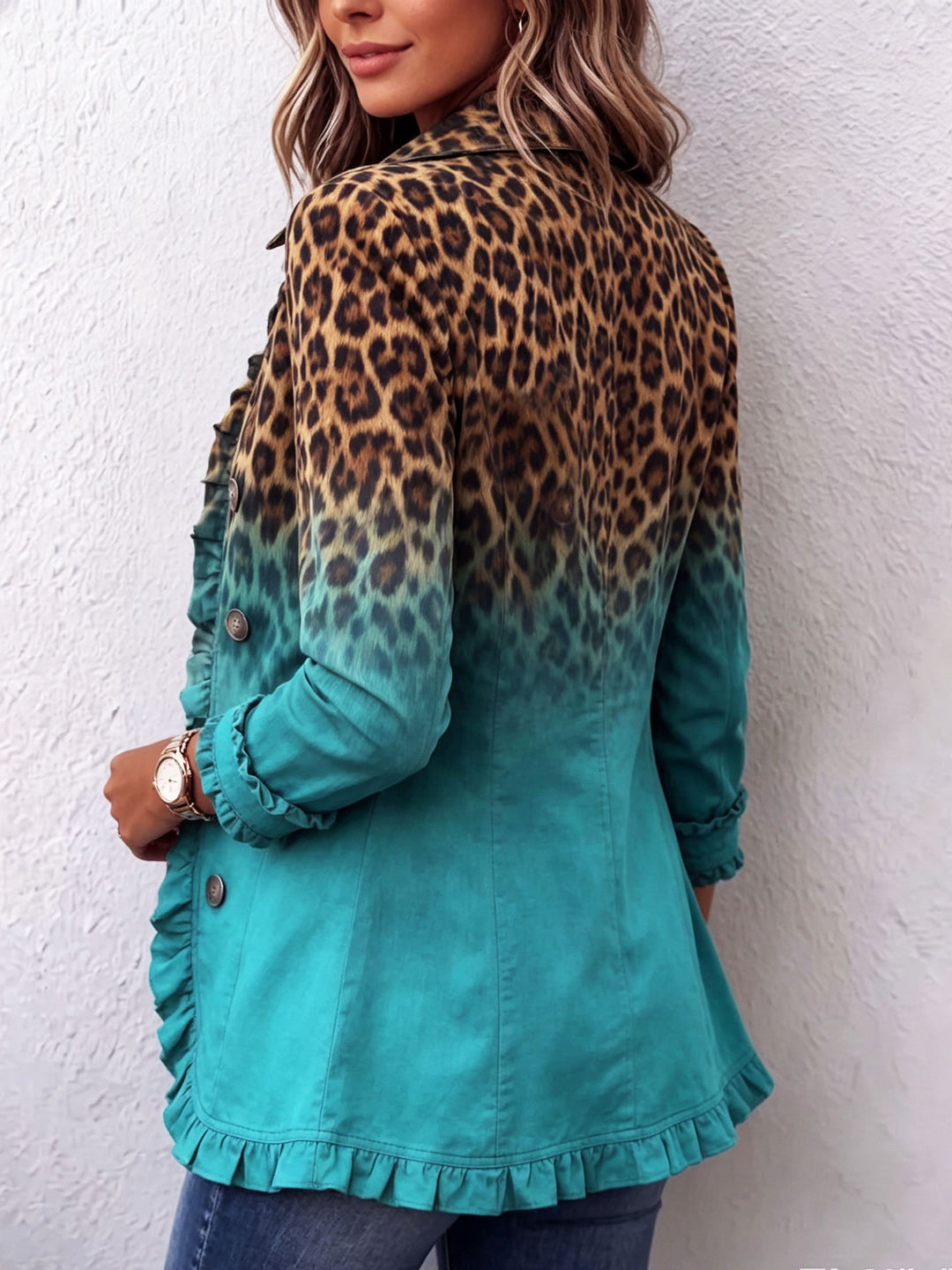 Saskia™ | Leopard Print Ombre Blazer with Ruffle Trim