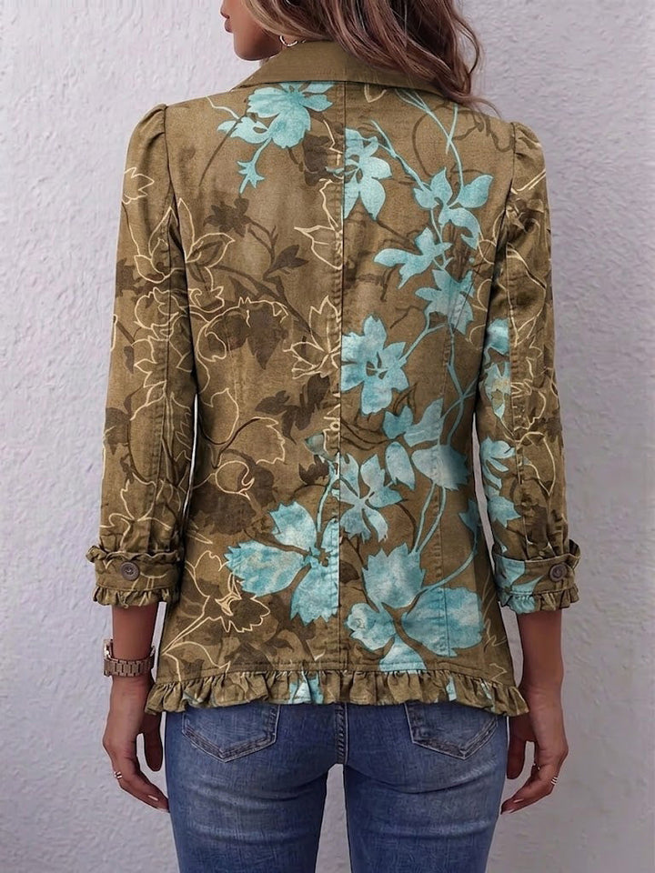 Sylvia™ | Boho Vintage Floral Ombre Jacket with Ruffles