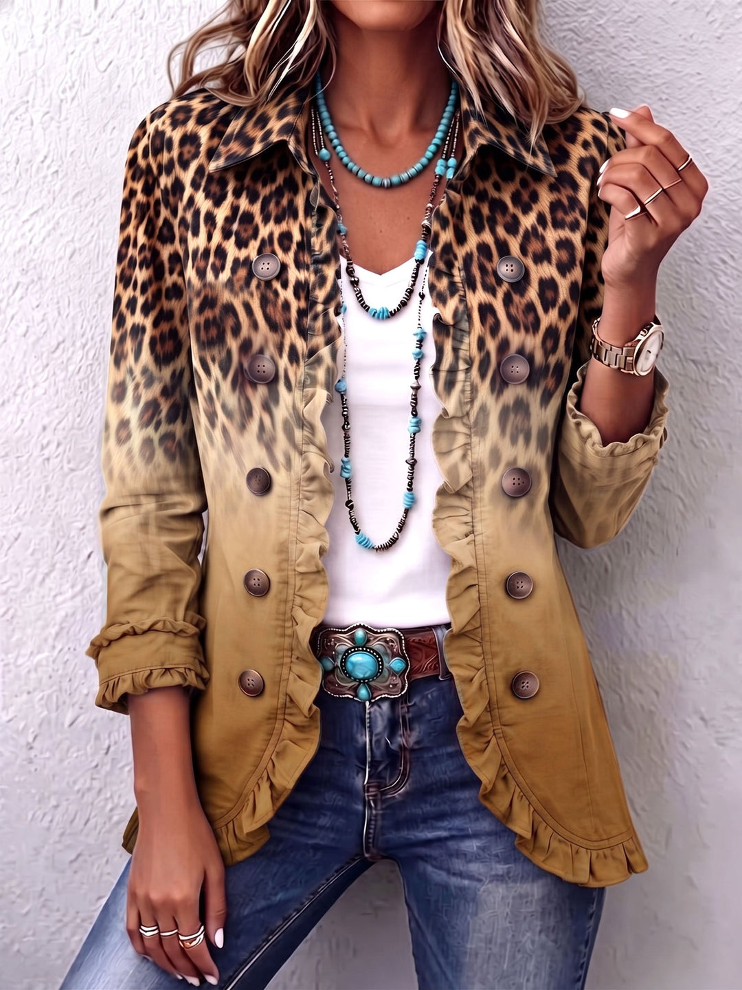 Nadine | Leopard Print Blazer with Ruffles