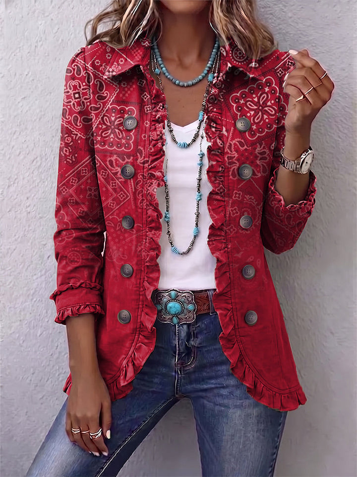 Caroline™ | Bohemian Paisley Ombre Jacket with Ruffle Trim