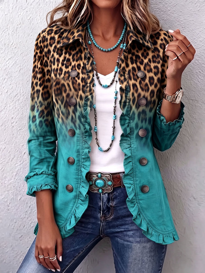 Saskia™ | Leopard Print Ombre Blazer with Ruffle Trim