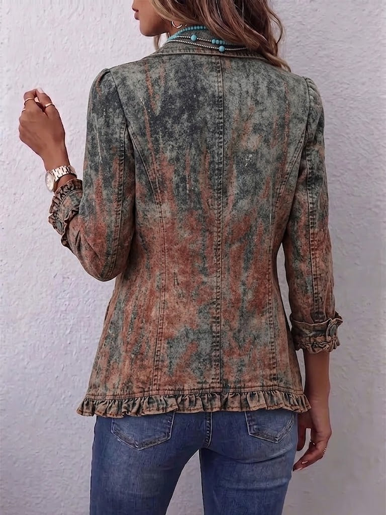 Wilma™ | Vintage Textured Print Ombre Jacket with Ruffles