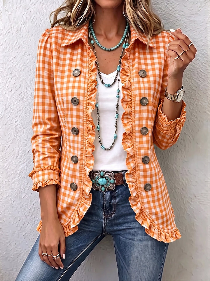 Els™ | Gingham Button-Front Jacket with Ruffles