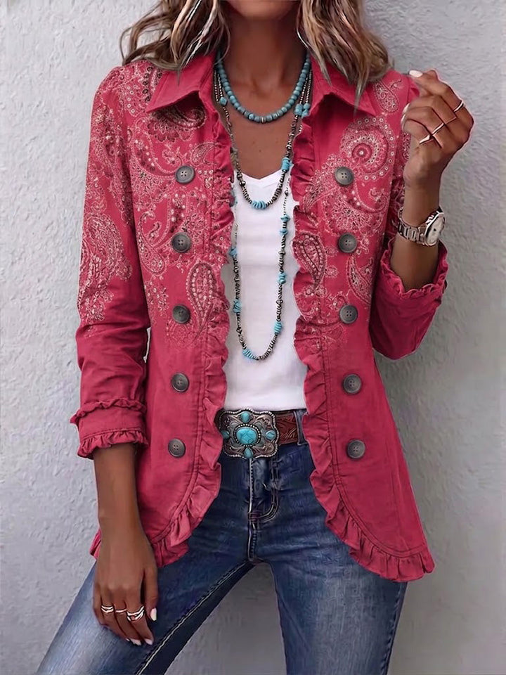 Astrid™ | Vintage Paisley Print Jacket with Ruffles