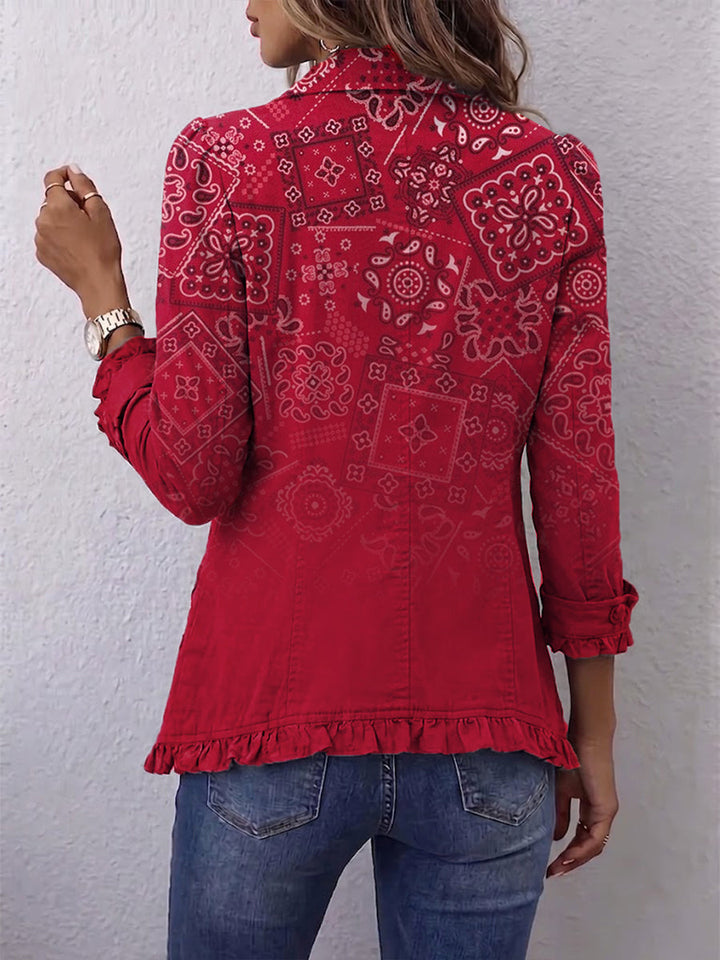 Caroline™ | Bohemian Paisley Ombre Jacket with Ruffle Trim