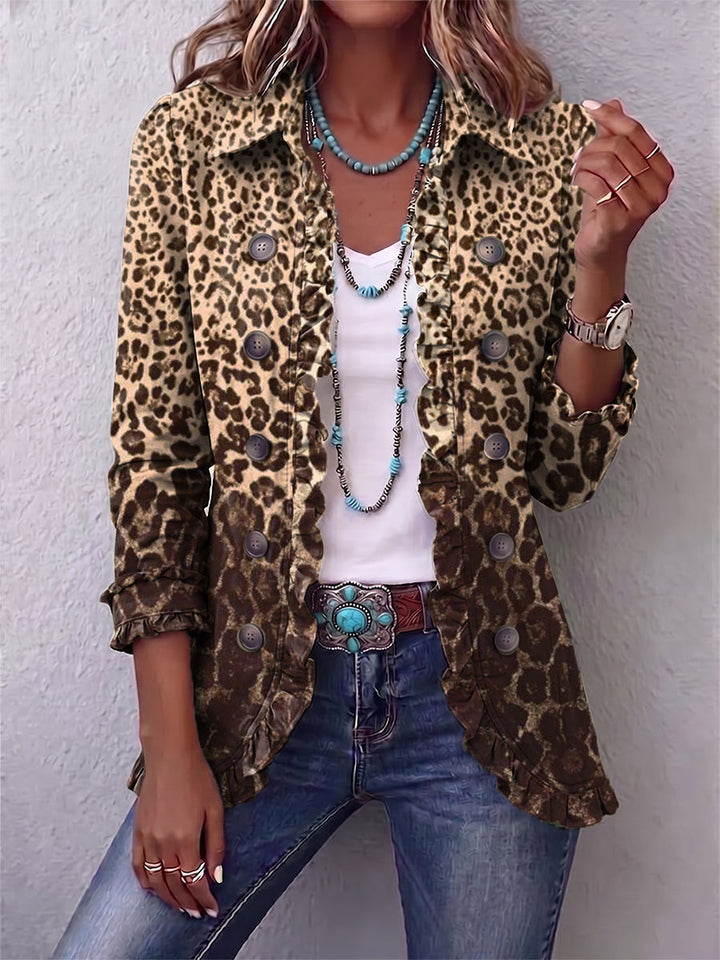Yvonne™ | Leopard Print Jacket with Ruffle Trim