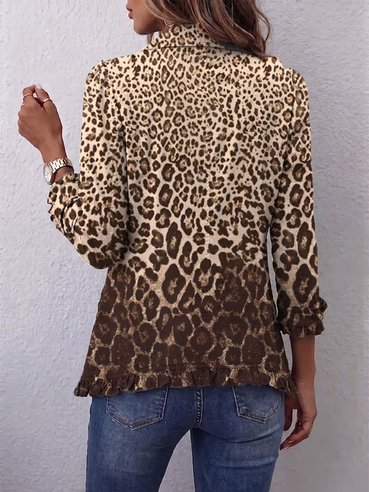 Yvonne™ | Leopard Print Jacket with Ruffle Trim
