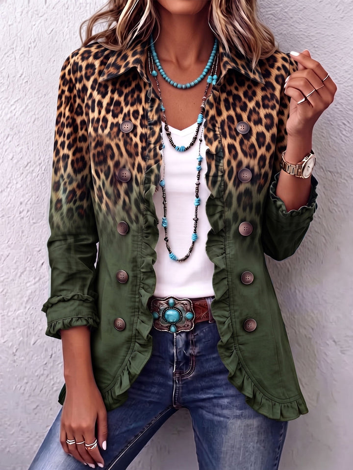 Saskia™ | Leopard Print Ombre Blazer with Ruffle Trim