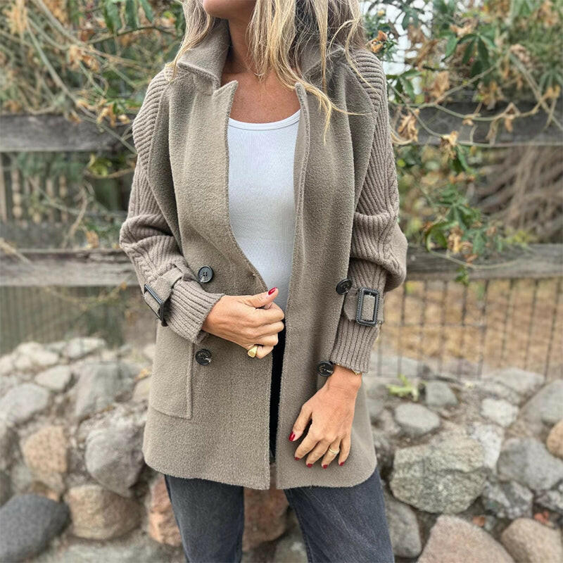 Dorien | Knit Sleeve Double-Breasted Coat