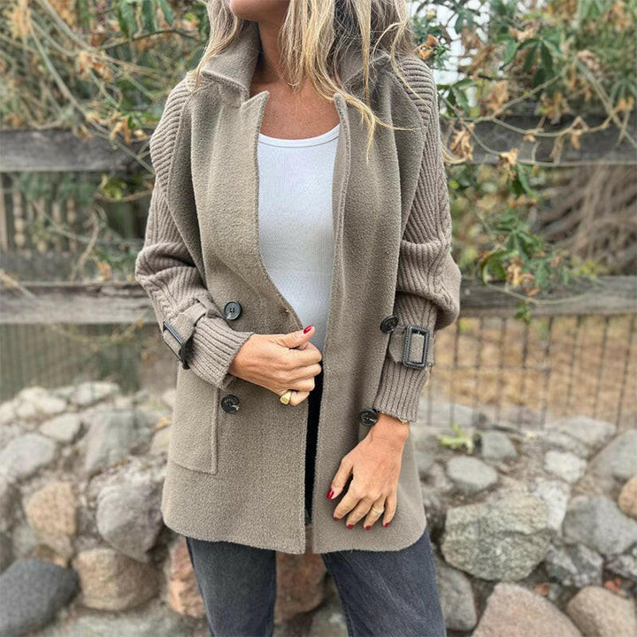 Dorien | Knit Sleeve Double-Breasted Coat