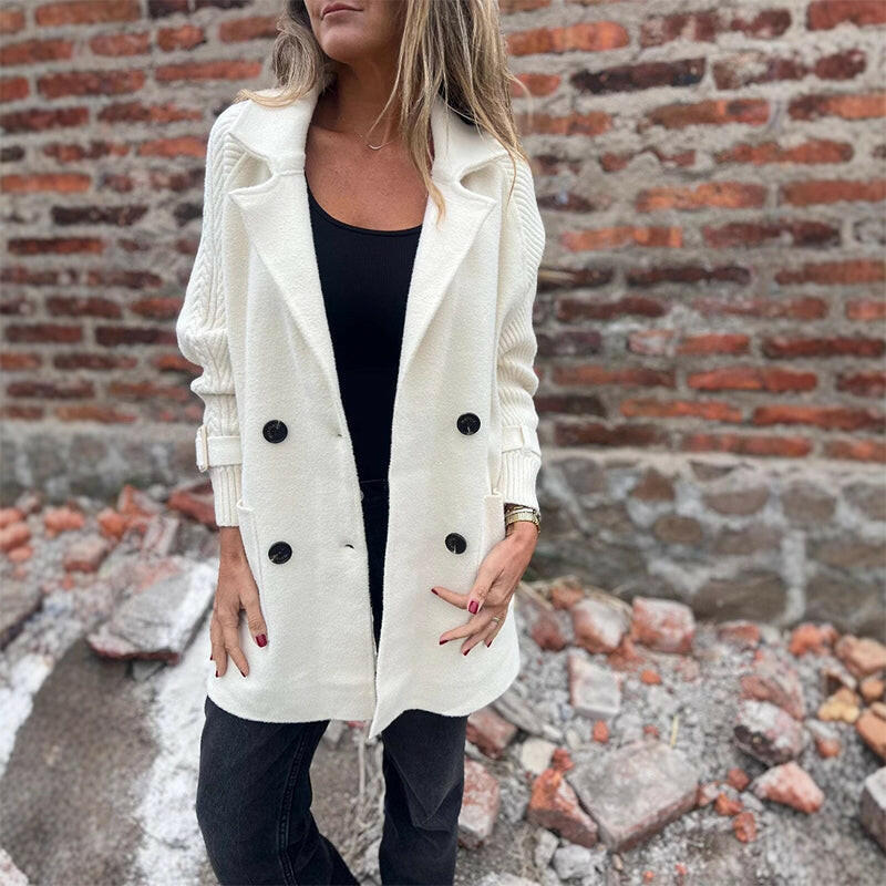 Dorien | Knit Sleeve Double-Breasted Coat