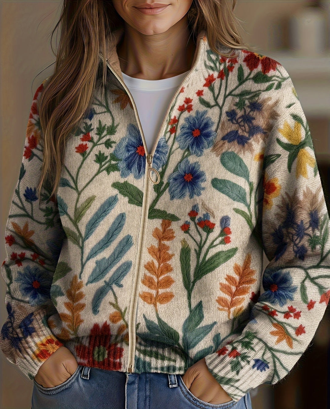Tessa | Gebloemd vest met rits